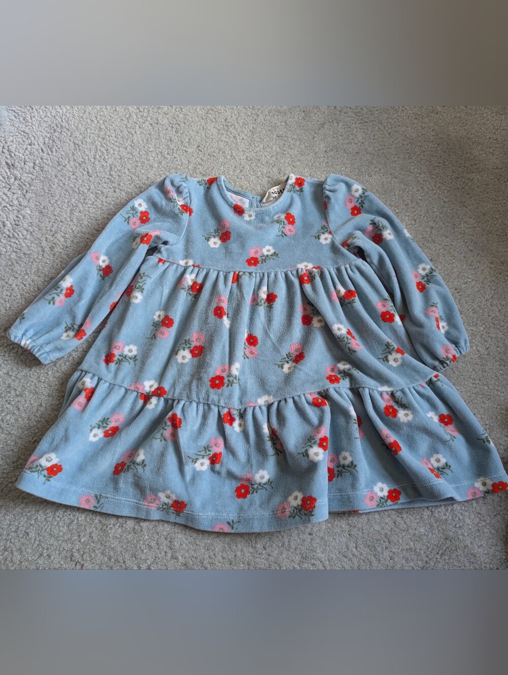 Light blue floral tiered velour dress from Mini Boden (2-3y)